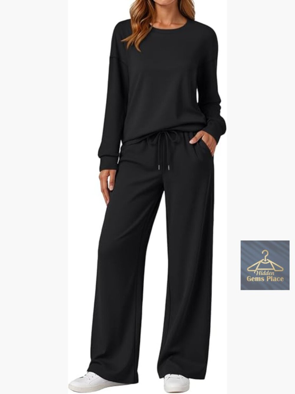 Women's Lounge Sweatsuit Set Long Sleeve Top Wide Leg Pants Travel Outfit